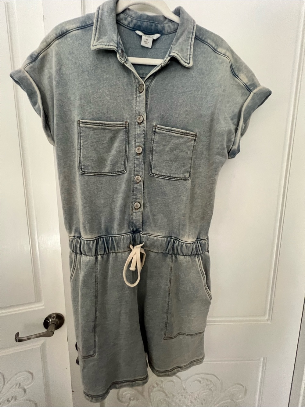 Natural Reflections Washed Gray/Blue Short-Sleeve Drawstring Romper